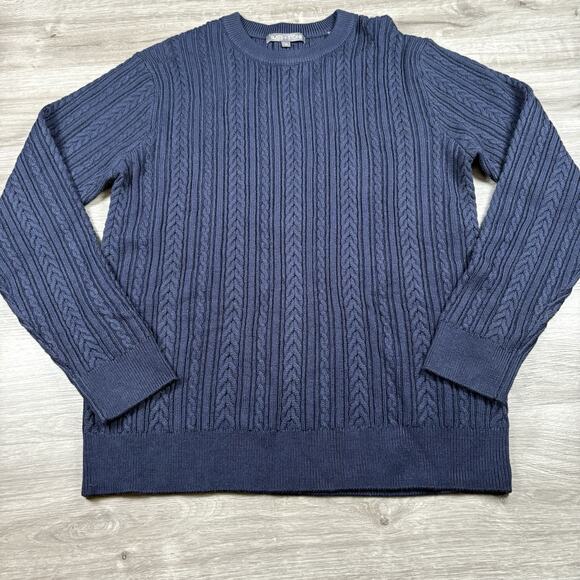 Slate & Stone Mens Size XL Navy Cable Wool Blend Sweater Waffle Knit - Picture 2 of 13